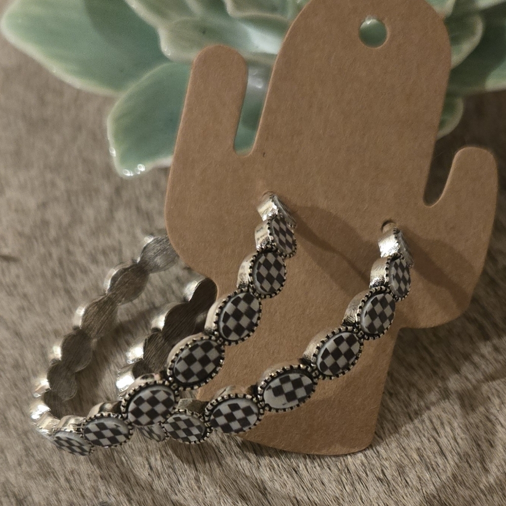Silver and Black Hoop Earrings
